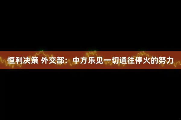 恒利决策 外交部：中方乐见一切通往停火的努力