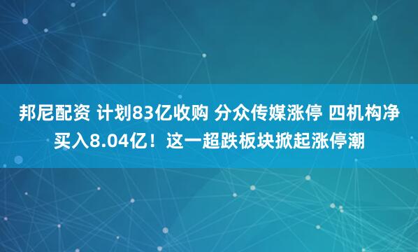 邦尼配资 计划83亿收购 分众传媒涨停 四机构净买入8.04亿！这一超跌板块掀起涨停潮